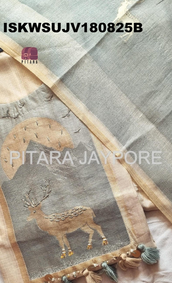 Embroidered Khadi Tissue Silk Kurti With Pant And Dupatta-ISKWSUJV180825P/JV180825B