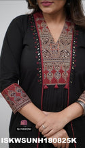 Embroidered Cotton Kurti With Palazzo And Printed Dupatta-ISKWSUNH180825M/NH180825B/NH180825K