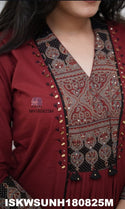 Embroidered Cotton Kurti With Palazzo And Printed Dupatta-ISKWSUNH180825M/NH180825B/NH180825K