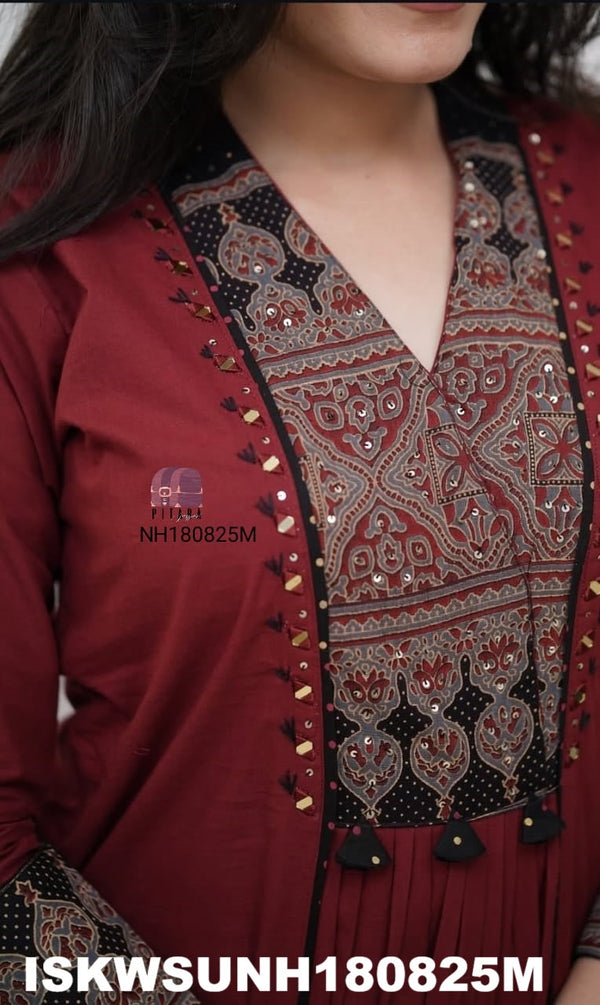 Embroidered Cotton Kurti With Palazzo And Printed Dupatta-ISKWSUNH180825M/NH180825B/NH180825K