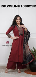 Embroidered Cotton Kurti With Palazzo And Printed Dupatta-ISKWSUNH180825M/NH180825B/NH180825K