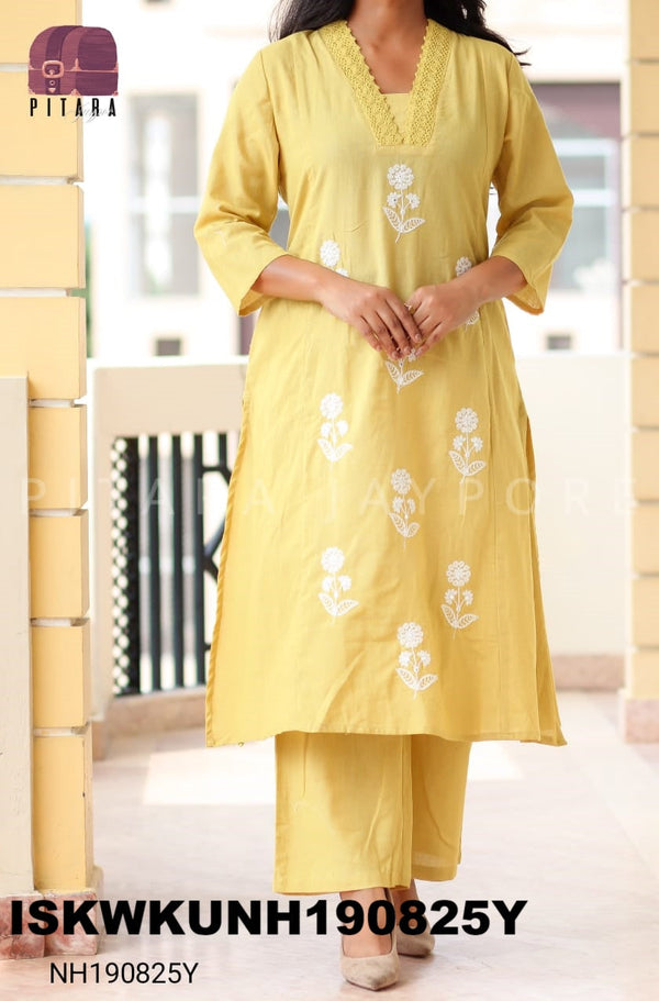 Embroidered Cotton Kurti With Pant-ISKWKUNH190825Y