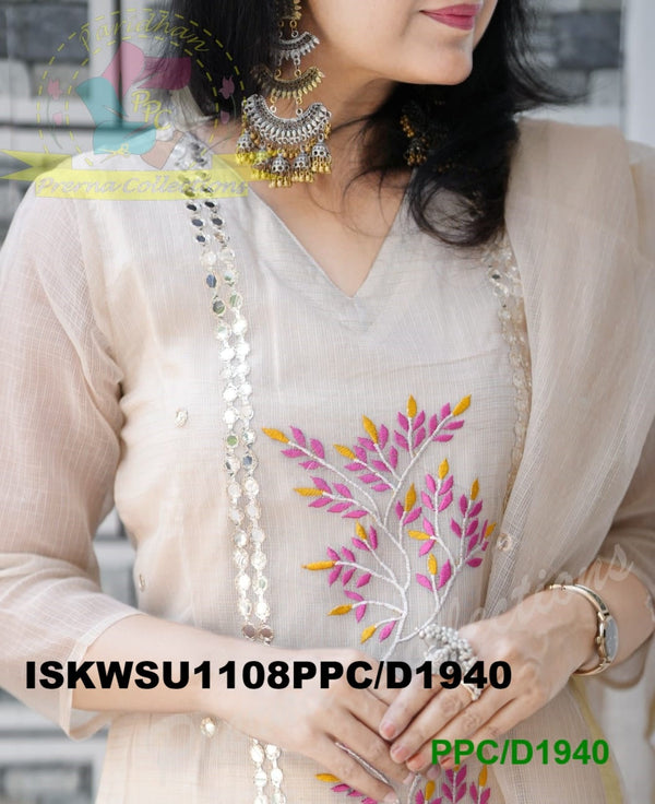 Embroidered Kota Doriya Kurti With Cotton Pant And Dupatta-ISKWSU1108PPC/D1940