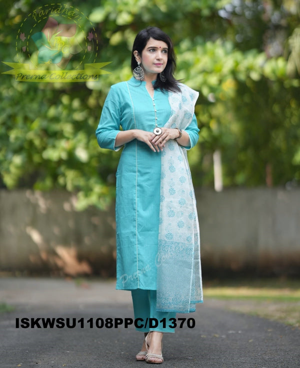 Cotton Kurti With Pant And Hand Block Printed Kota Doriya Dupatta-ISKWSU1108PPC/D1370