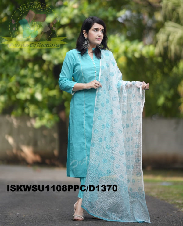 Cotton Kurti With Pant And Hand Block Printed Kota Doriya Dupatta-ISKWSU1108PPC/D1370