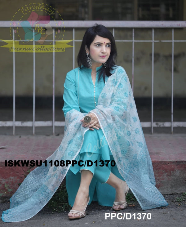 Cotton Kurti With Pant And Hand Block Printed Kota Doriya Dupatta-ISKWSU1108PPC/D1370