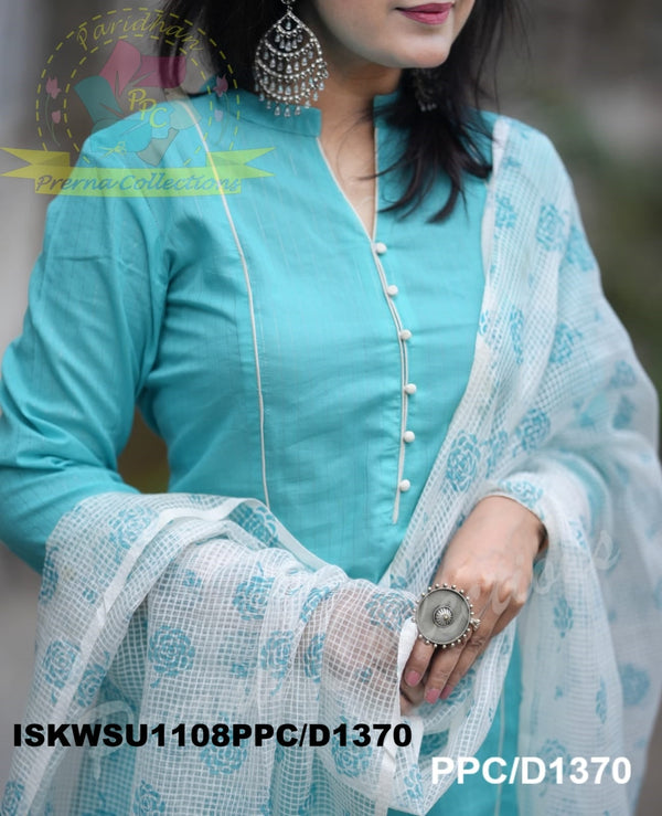 Cotton Kurti With Pant And Hand Block Printed Kota Doriya Dupatta-ISKWSU1108PPC/D1370