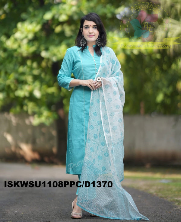 Cotton Kurti With Pant And Hand Block Printed Kota Doriya Dupatta-ISKWSU1108PPC/D1370