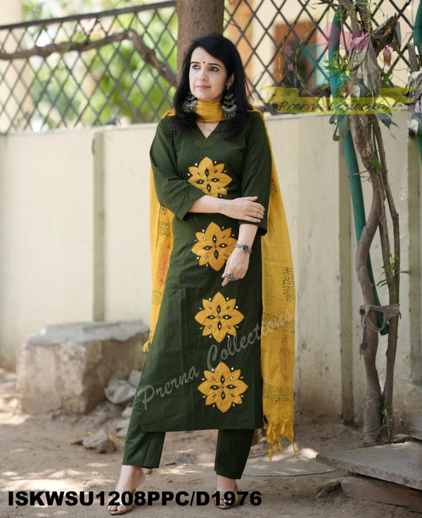 Cotton Kurti With Pant And Hand Block Printed Dupatta-ISKWSU1208PPC/D1976