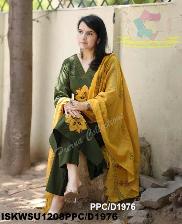 Cotton Kurti With Pant And Hand Block Printed Dupatta-ISKWSU1208PPC/D1976