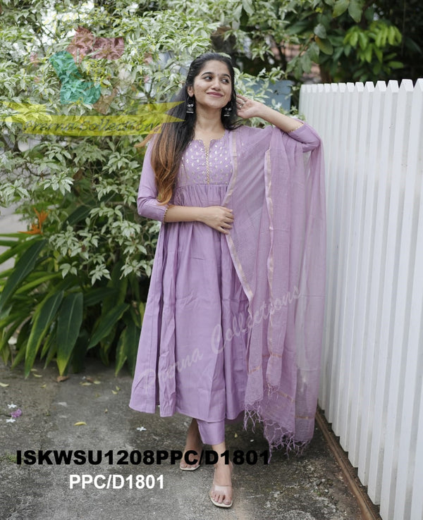 Embroidered Silk Kurti With Pant And Kota Doriya Dupatta-ISKWSU1208PPC/D1801