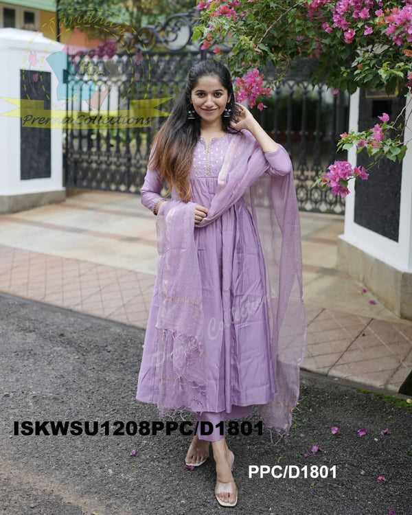 Embroidered Silk Kurti With Pant And Kota Doriya Dupatta-ISKWSU1208PPC/D1801