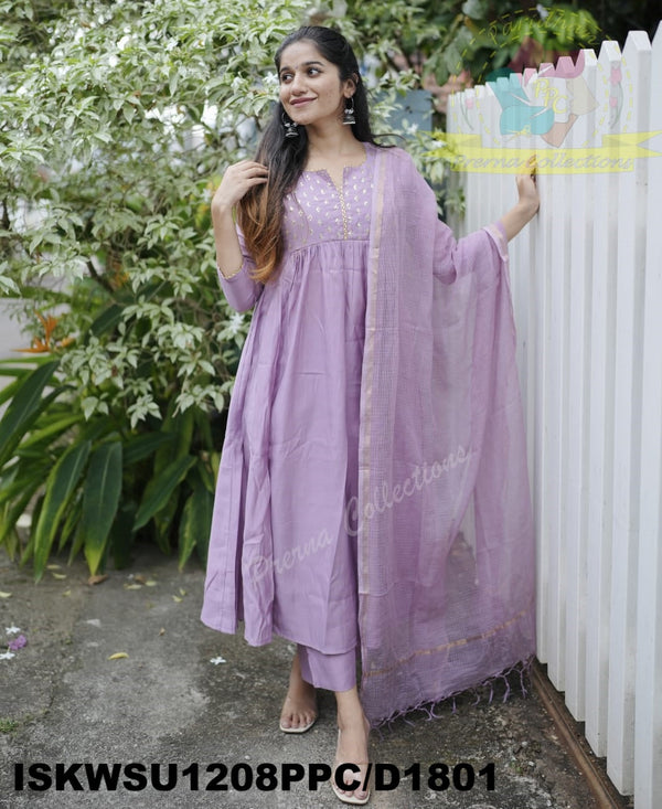Embroidered Silk Kurti With Pant And Kota Doriya Dupatta-ISKWSU1208PPC/D1801