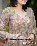 Block Printed Cotton Anarkali Kurti With Pant And Malmal Cotton Dupatta-ISKWSU1308PPC/D2018