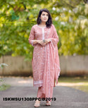 Embroidered Cotton Kurti With Pant And Dupatta-ISKWSU1308PPC/D2019