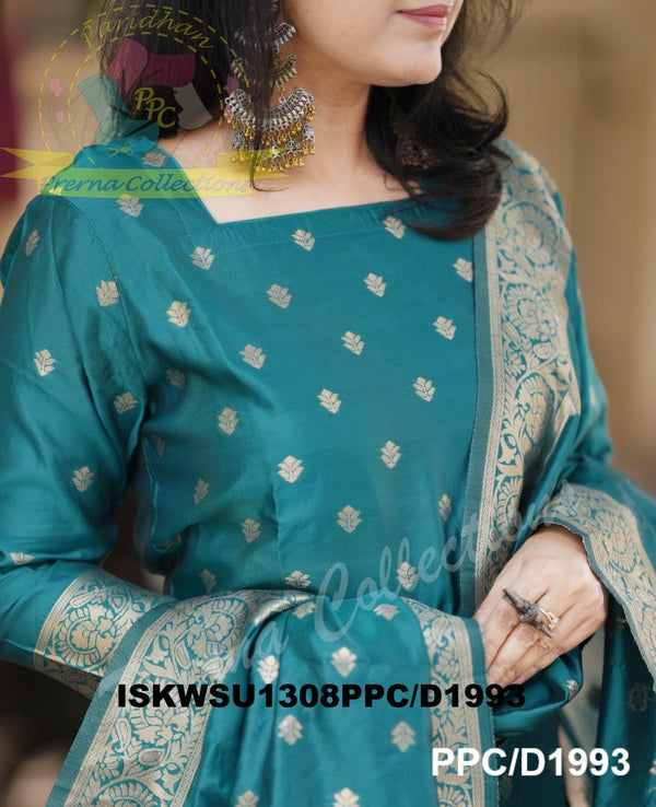 Banarasi Weaved Chanderi Silk Kurti With Pant And Banarasi Dupatta-ISKWSU1308PPC/D1993