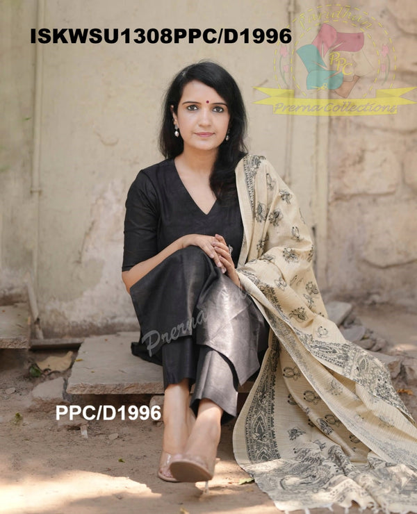 Khadi Cotton Kurti With Khadi Pant And Madhubani Printed Dupatta-ISKWSU1308PPC/D1996