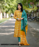 Batik Printed Silk Kurti With Pant And Dupatta-ISKWSU1308PPC/D1971