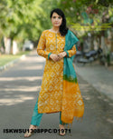 Batik Printed Silk Kurti With Pant And Dupatta-ISKWSU1308PPC/D1971
