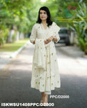Embroidered Malmal Cotton Anarkali Kurti With Cotton Pant And Dupatta-ISKWSU1408PPC/D2000