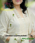 Embroidered Malmal Cotton Kurti With Cotton Pant And Dupatta-ISKWSU1308PPC/D2000