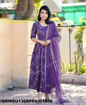 Floral Printed Cotton Anarkali Kurti With Pant And Kota Doriya Dupatta-ISKWSU1308PPC/D1858