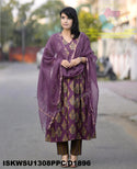 Ajrakh Printed Cotton Anarkali Kurti With Striped Pant And Kota Doriya Dupatta-ISKWSU1308PPC/D1896