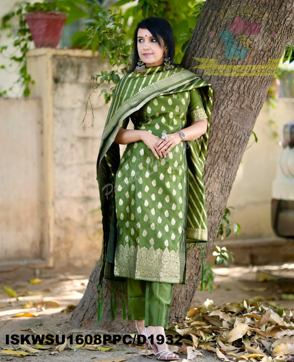 Banarasi Weaved Chanderi Silk Kurti With Silk Pant And Banarasi Dupatta-ISKWSU1608PPC/D1932