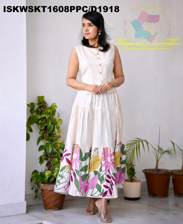 Floral Printed Cotton Skirt With Top-ISKWSKT1608PPC/D1918