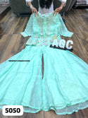 Embroidered Chinon Silk Crop Top With Sharara And Organza Jacket-ISKWSH1508AGC5050