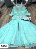 Embroidered Chinon Silk Crop Top With Sharara And Organza Jacket-ISKWSH1508AGC5050