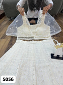 Georgette Chikankari Crop Top Attached With Net Cowl And Chikankari Skirt-ISKWSKT1908AGC5056