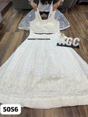 Georgette Chikankari Crop Top Attached With Net Cowl And Chikankari Skirt-ISKWSKT1908AGC5056