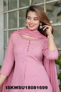 Embroidered Cotton Kurti With Pant And Dupatta-ISKWSU18081699