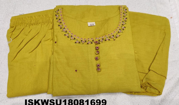 Embroidered Cotton Kurti With Pant And Dupatta-ISKWSU18081699