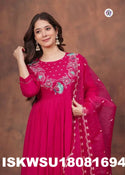 Embroidered Silk Anarkali Kurti With Rayon Pant And Organza Dupatta-ISKWSU18081694
