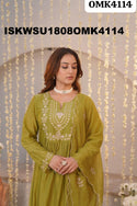 Embroidered Malmal Chanderi Anarkali Kurti With Shantoon Pant And Organza Dupatta-ISKWSU1808OMK4114