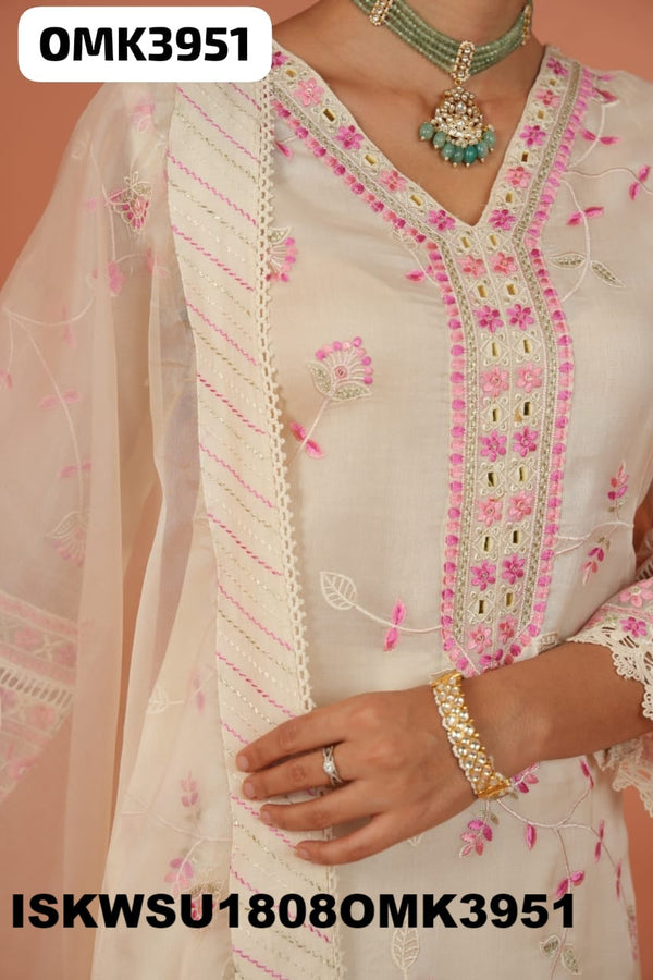 Embroidered Organza Kurti With Pant And Dupatta-ISKWSU1808OMK3951