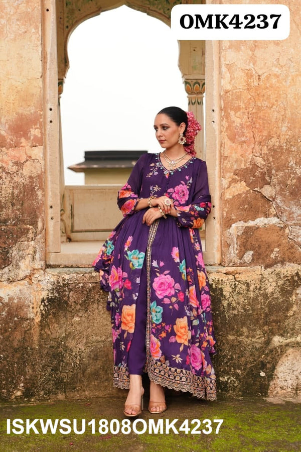 Digital Floral Printed Chinon Anarkali Kurti With Pant And Dupatta-ISKWSU1808OMK4237