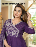 Embroidered Cotton Anarkali Kurti With Pant And Printed Dupatta-ISKWSU190813667
