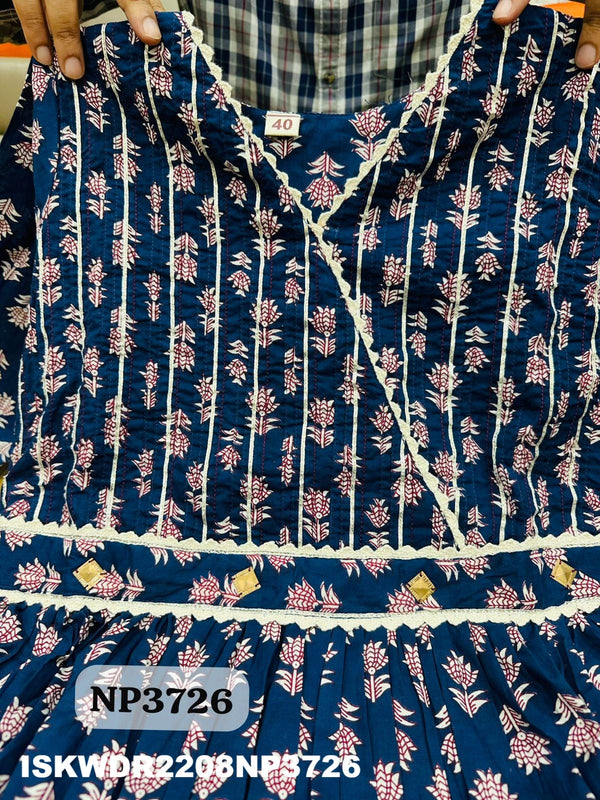 Hand Block Kalamkari Printed Cotton Dress-ISKWDR2208NP3726
