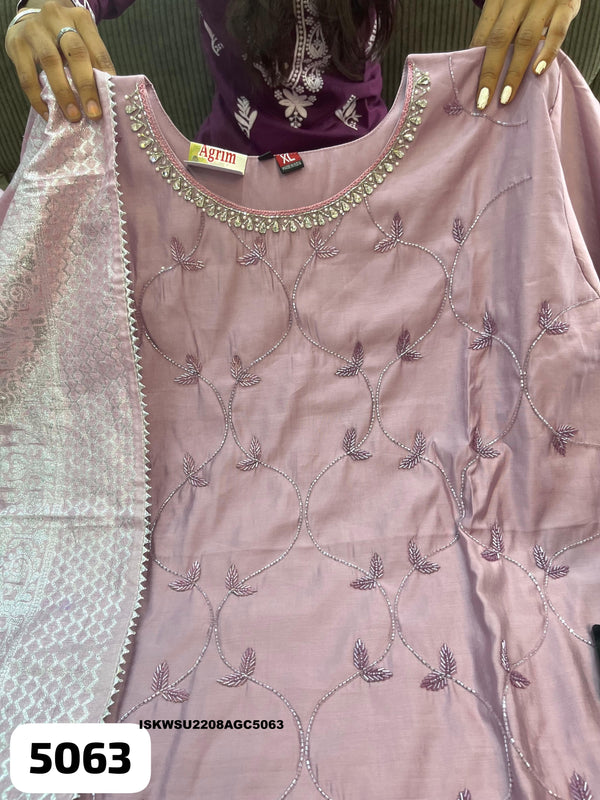 Embroidered Maslin Silk Kurti With Maslin Pant And Dupatta-ISKWSU2208AGC5063