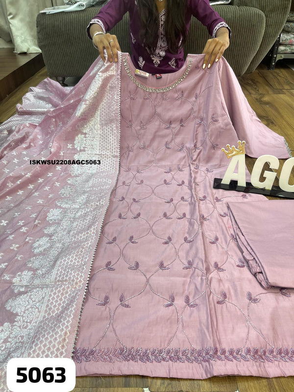 Embroidered Maslin Silk Kurti With Maslin Pant And Dupatta-ISKWSU2208AGC5063