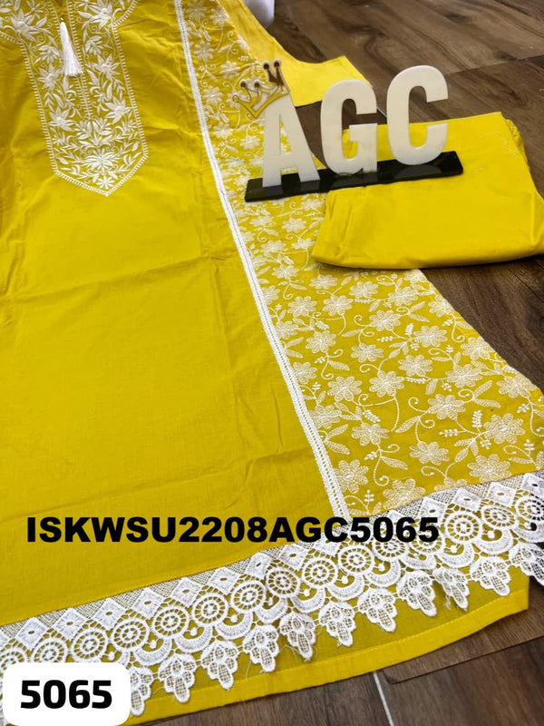 Embroidered Cotton Kurti With Maslin Pant And Dupatta-ISKWSU2208AGC5065