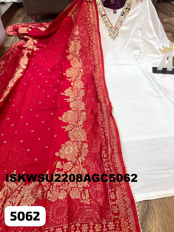 Embroidered Maslin Silk Kurti With Pant And Silk Dupatta-ISKWSU2208AGC5062