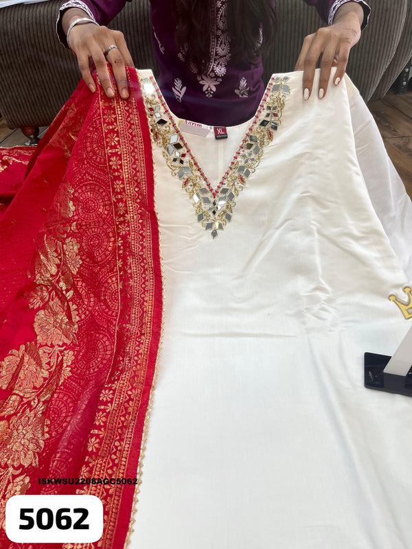Embroidered Maslin Silk Kurti With Pant And Silk Dupatta-ISKWSU2208AGC5062