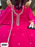Embroidered Maslin Silk Kurti With Pant And Organza Dupatta-ISKWSU2208AGC5061