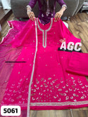 Embroidered Maslin Silk Kurti With Pant And Organza Dupatta-ISKWSU2208AGC5061