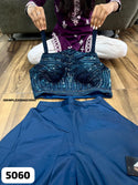 Embroidered Crepe Crop Top With Palazzo And Dupatta-ISKWPL2208AGC5060