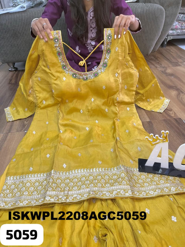Embroidered Tissue Kurti With Palazzo And Dupatta-ISKWPL2208AGC5059